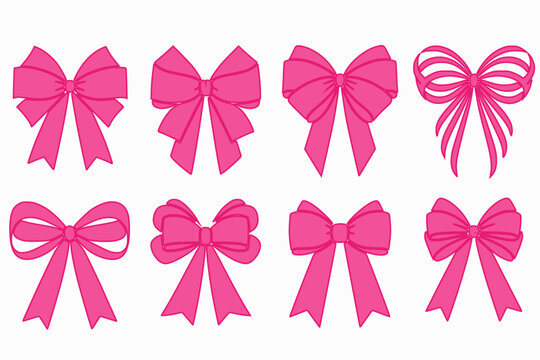  collection of pink bows with ribbons and bows