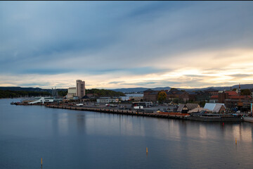  View of Oslo's Skyline as Ships Dock at Sunset