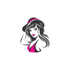 Stylish Summer Sexy Girl with Hat with Fashion Vector Portrait