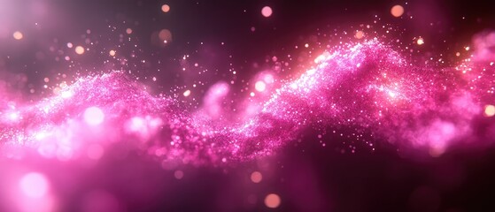 Pink glittery dust sparkles float and flow on a dark background creating a nebula effect