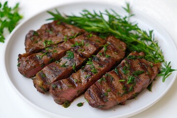 Tender Grilled Steak with Herbs &ndash; Close-Up Shot