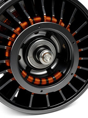 Electric DC motor rotors with copper commutator and coil wire winding isolated on white background. Magnet engine isolated.  Starter anchor motor.