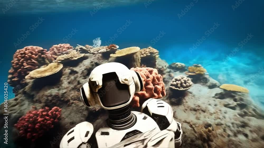 Poster a research team conducts a diving expedition in the ocean's depths using sophisticated robotic techn