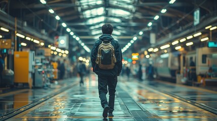 Fototapeta premium Solitary Traveler in a Grand Train Station