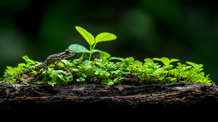 Small Lizard On Forest Floor With Plants