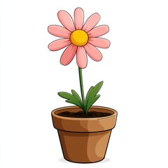 Fototapeta premium Cartoon pink flower in brown pot