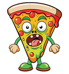 Cartoon Pizza Slice Character With Arms And Legs Funny Food Illustration
