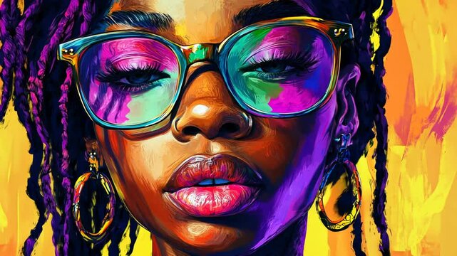 Chic Woman with Sunglasses and Artistic Makeup in Abstract Fashion Style