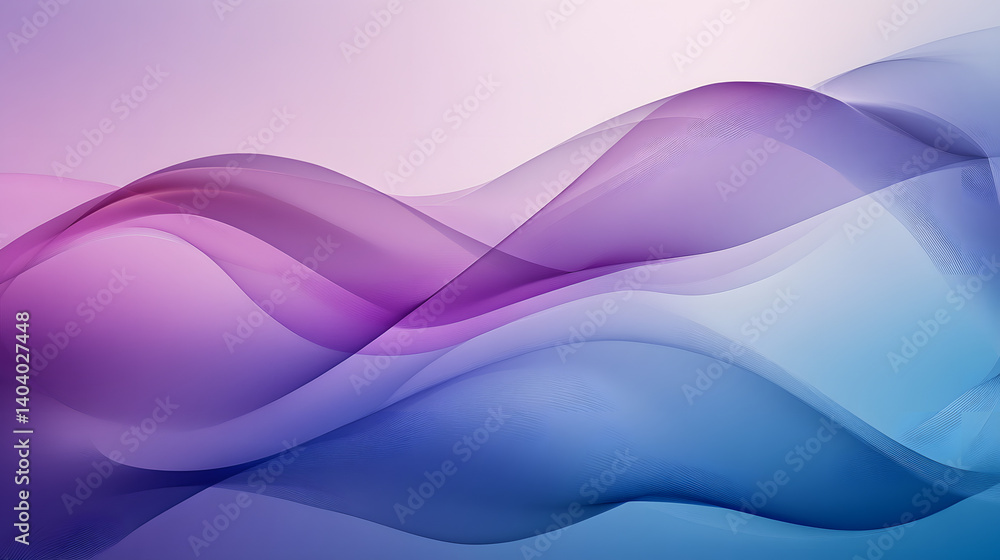 Poster abstract flowing waves in shades of purple and blue create a calming and dynamic background.