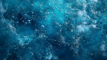 A vibrant, abstract close-up of deep blue water with bubbles, creating a dynamic and lively underwater scene.