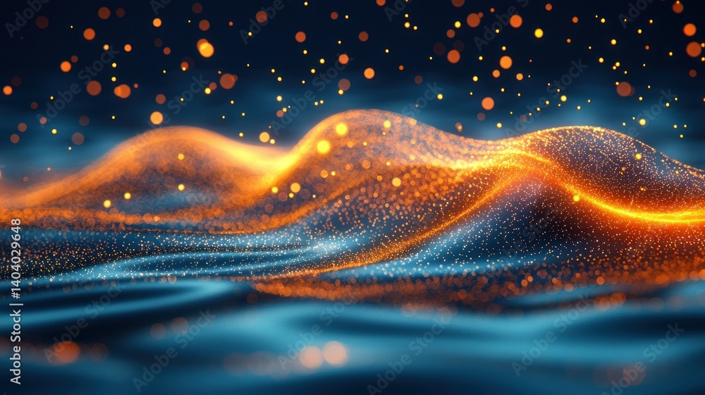 Poster abstract glowing particle wave: digital art