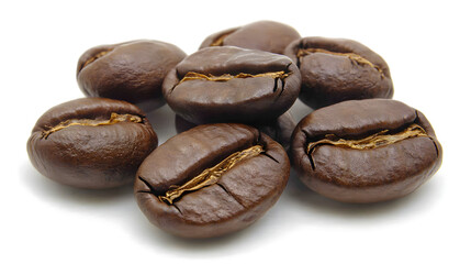 Obraz premium Close-up of rich, roasted coffee beans showcasing their deep brown color and glossy sheen.