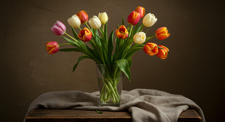 Vintage Tulips Still Life with Retro Aesthetic