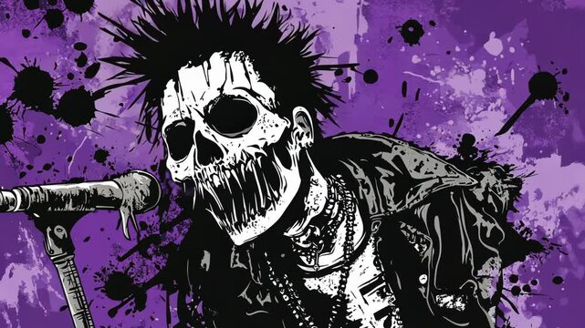 Punk Rock Music Halloween Skull and Zombie Illustration in Grunge Style