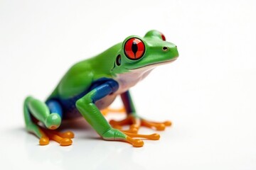 Obraz premium Single vibrant red-eyed tree frog on pristine white, reptile, nature