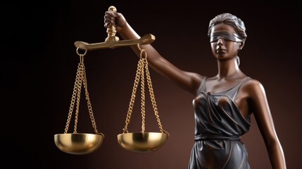A statue of a woman holding a scale with a blindfold on