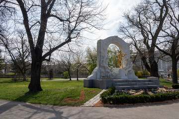 Walking in city public park and gardens in spring Vienna, city centre with beautiful buildings and streets, cityscape, Austrian capital in springtime