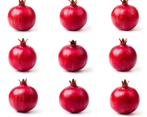 Fresh Red Pomegranate Fruit Display on White Background