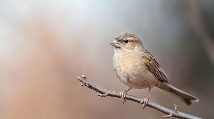 Fototapeta premium Brown Sparrow Perched On Branch Outdoors