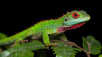 Obraz premium Vibrant Green Lizard with Red Eyes on Branch