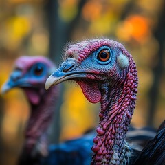 Wild Turkeys in Autumn Woods