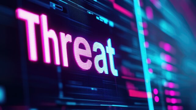 Cyber Threat Alert Digital Screen Neon Sign Warning