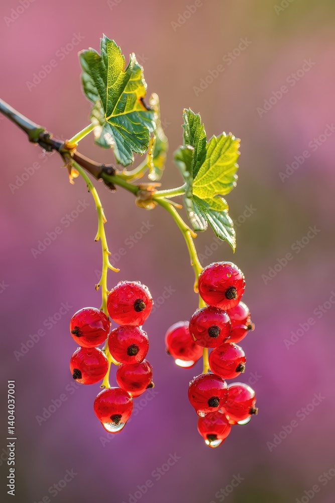 Poster a branch with red berries hanging from it against a purple background.