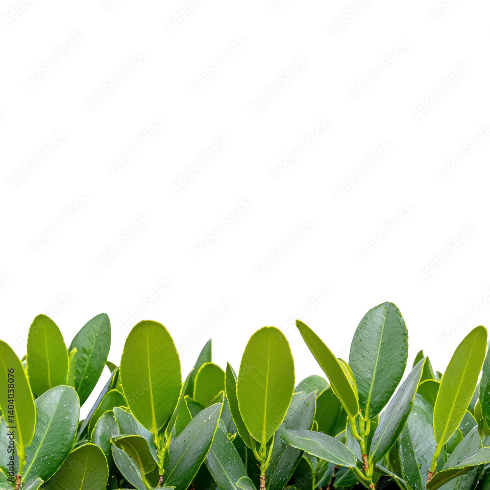Poster lush green leaves with glossy texture create vibrant and fresh border against transparency backgroun