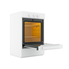 Fototapeta premium modern white kitchen oven with open door, showcasing its interior with multiple racks. sleek design and clean lines make it stylish and functional appliance for any kitchen