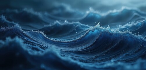 Abstract art illustration with grainy texture, blue, black color waves. Design suitable for banners, covers, wallpapers, web design, posters, presentations. Dynamic motion water wave. Digital