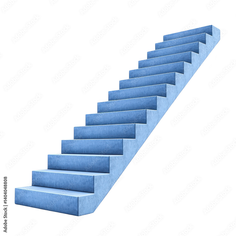 Poster blue staircase with modern design is shown, featuring series of steps ascending diagonally. structur