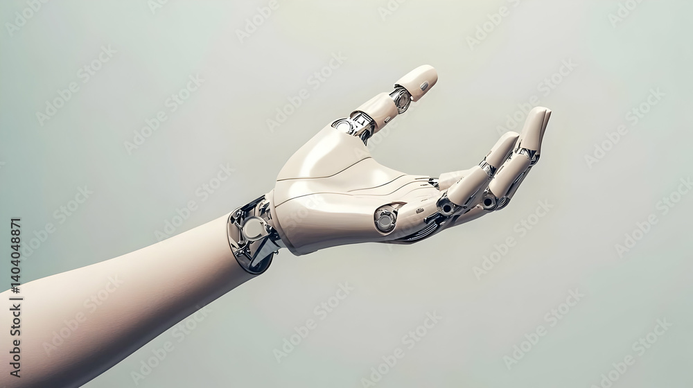 Aufkleber detailed view of a robotic hand with metallic parts and futuristic design extending forward against 