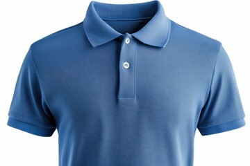 Blue Polo Shirt with Buttons and Collar on a White Background