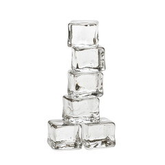stack of clear ice cubes is balanced vertical arrangement, showcasing their transparency and smooth surfaces against plain background. cubes are neatly aligned, creating sense of balance