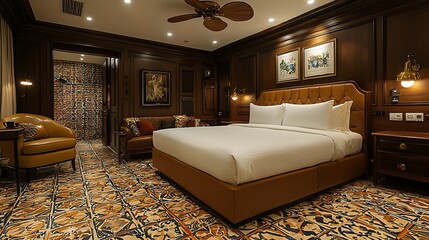 Chic orange theme bed with geometric floor high resolution picture
