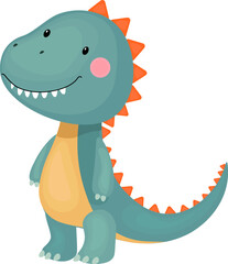 Cute Grey-Blue Dinosaur Vector Illustration