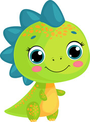 Cute Light Green Baby Dinosaur Cartoon Vector Clipart