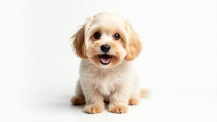 Obraz premium Charming fluffy dog with bright eyes and joyful expression in a studio setting