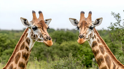 Fototapeta premium Two Giraffes Facing Each Other In African Savanna