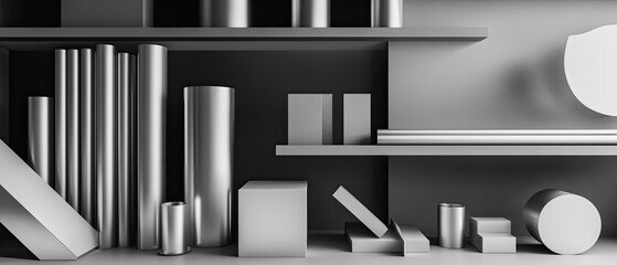 Geometric shapes in a minimalist, silver design.