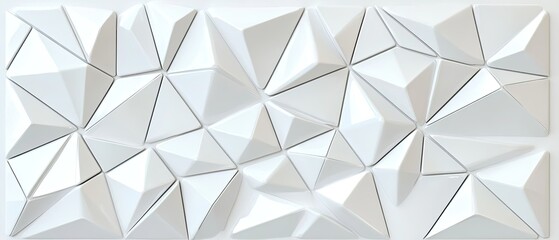 Abstract white geometric pattern with 3D triangle shapes.