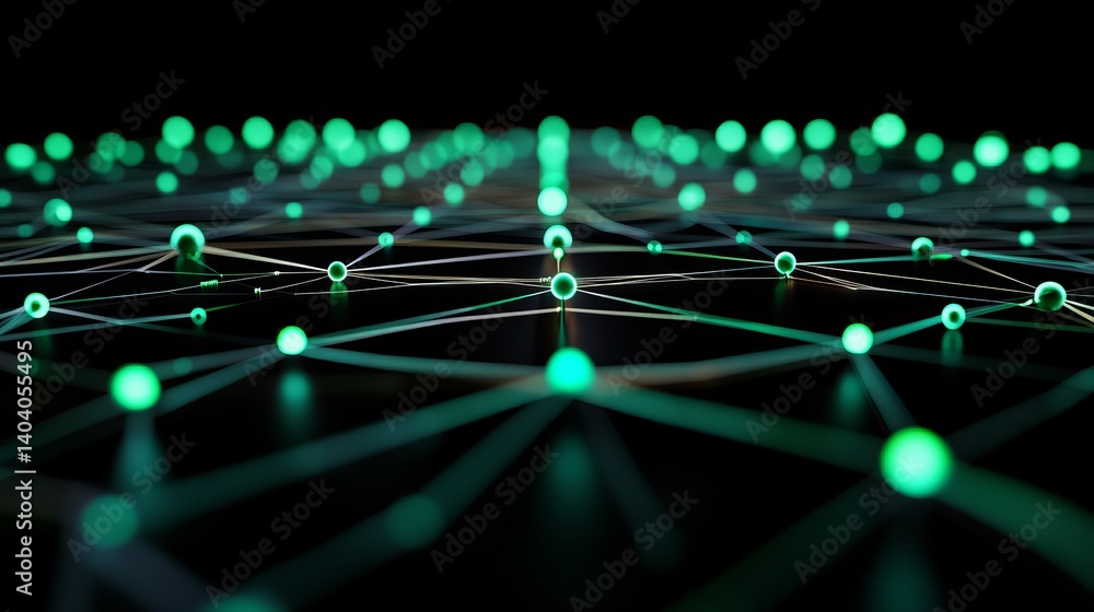 Aufkleber abstract network green nodes connection digital technology background 3d web dots grid mesh data dar