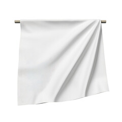 white towel hangs neatly on rod, showcasing its soft texture and clean appearance. fabric drapes naturally, creating gentle folds and shadows, evoking sense of freshness and comfort