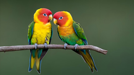 Fototapeta premium Two Colorful Parrots Perched on a Branch