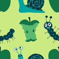 Kids seamless caterpillar cute pattern for fabrics and textiles and packaging and linens and wrapping paper