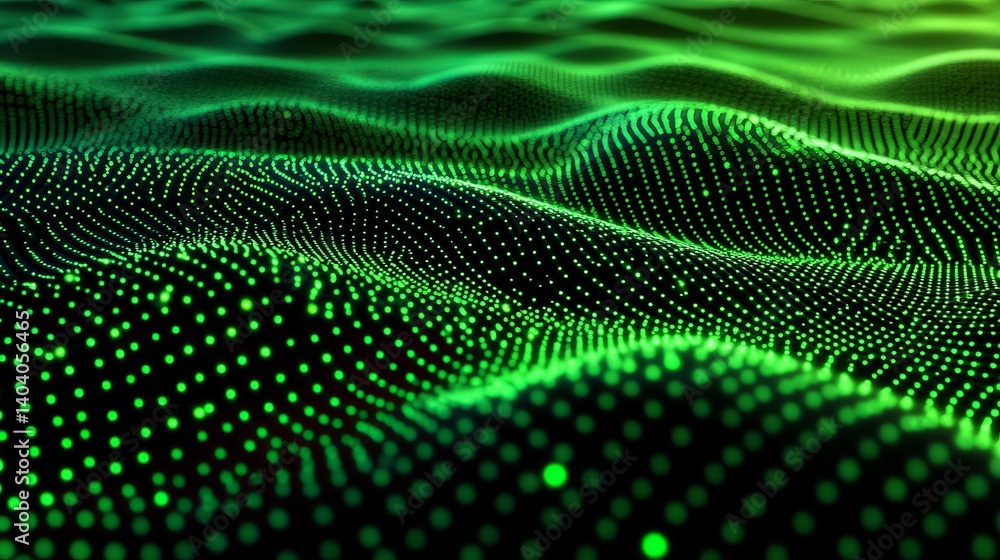 Poster abstract green digital wave background texture design illustration 3d data flow dark glow dots light