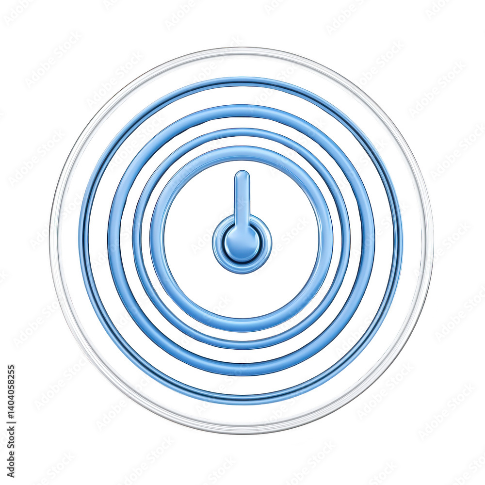 Poster blue power button icon is centered within concentric circles, symbolizing technology and connectivit