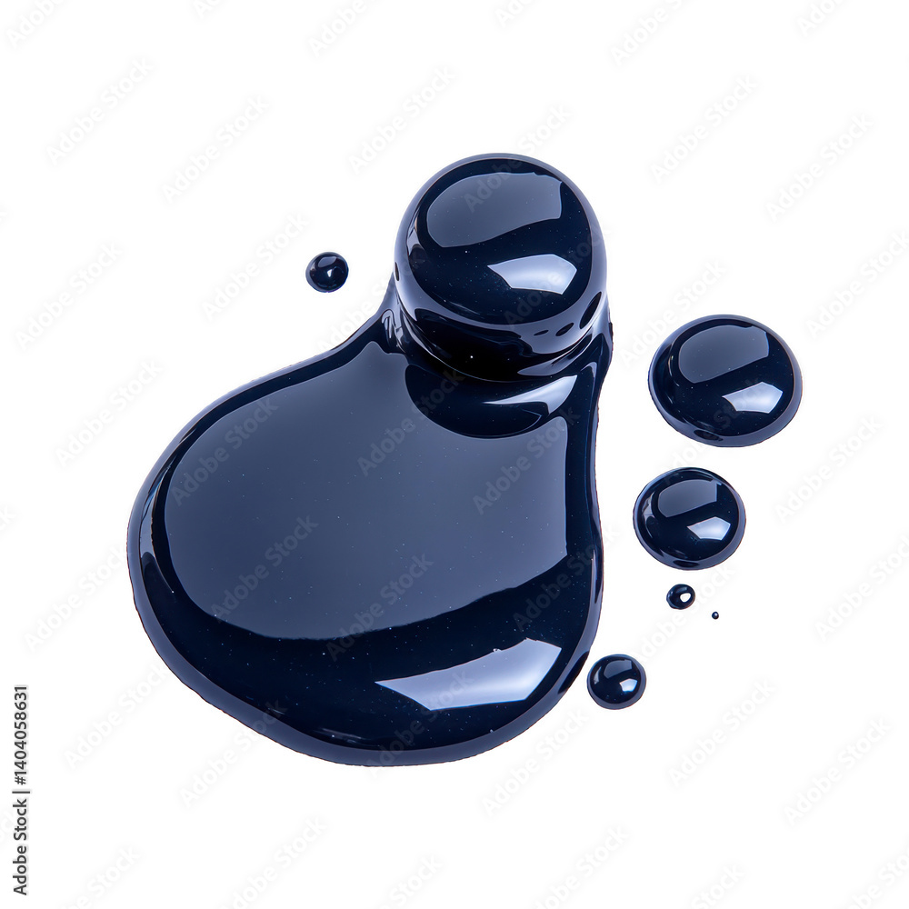 Aufkleber this features glossy, reflective blue liquid droplet with smaller droplets surrounding it, creating 