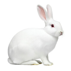 Obraz premium white rabbit with pink ears and red eyes sits calmly, showcasing its soft fur and alert posture. rabbit whiskers are prominent, adding to its cute appearance