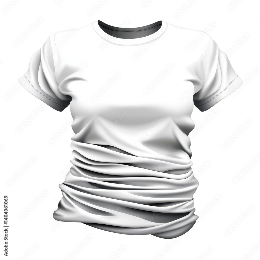 Poster plain white t shirt is displayed with realistic folds and shadows, showcasing its casual style and c